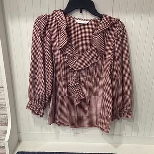 LC Lauren Conrad Checkered Ruffle Blouse - Red